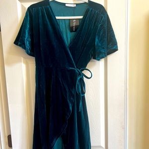 Green velvet wrap dress